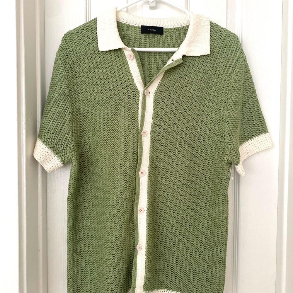 NWOT Vince Sage and Cream Knit Shirt